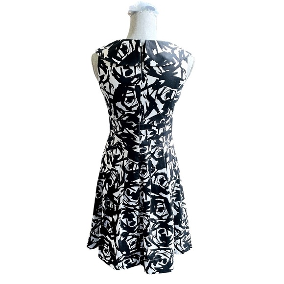 Calvin Klein Black White Abstract Print Fit & Flare Dress Sleeveless Collared - Picture 4 of 14